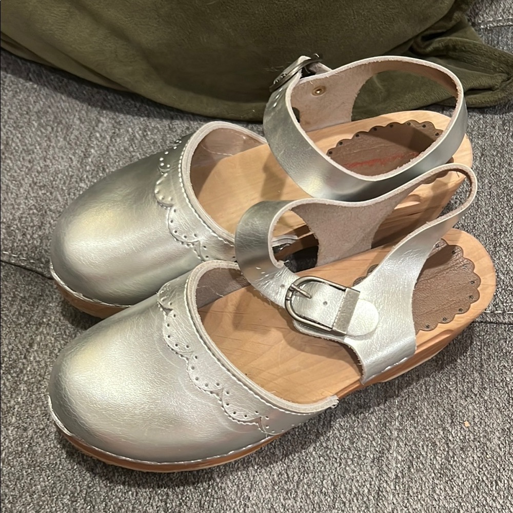 Silver Leather Mary Jane Clogs
